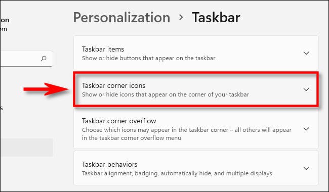 Taskbar corner icons
