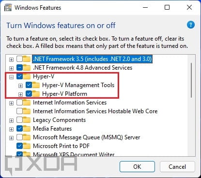 hyper v in optional windows features