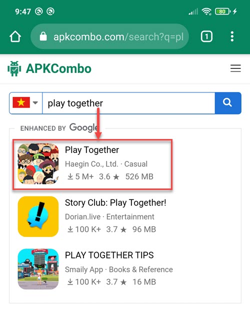 Tìm kiếm Play Together trên APKCombo