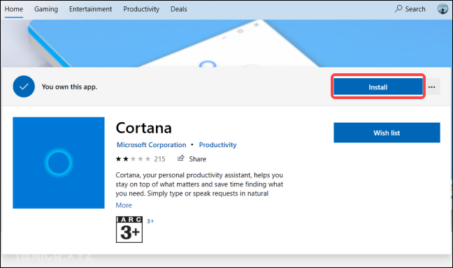 Click vao Install de cai dat Cortana