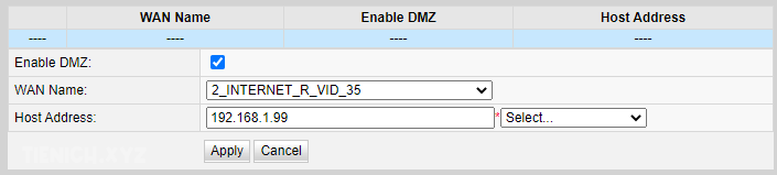 Nhập IP cần DMZ