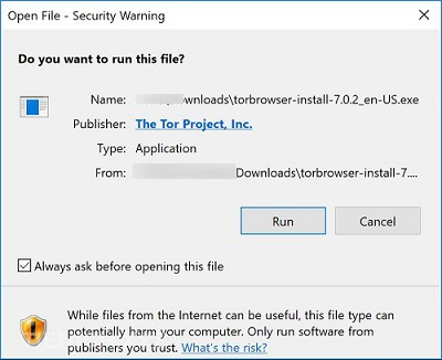 Cảnh báo bảo mật của Window khi chạy một tệp được tải xuống từ Internet