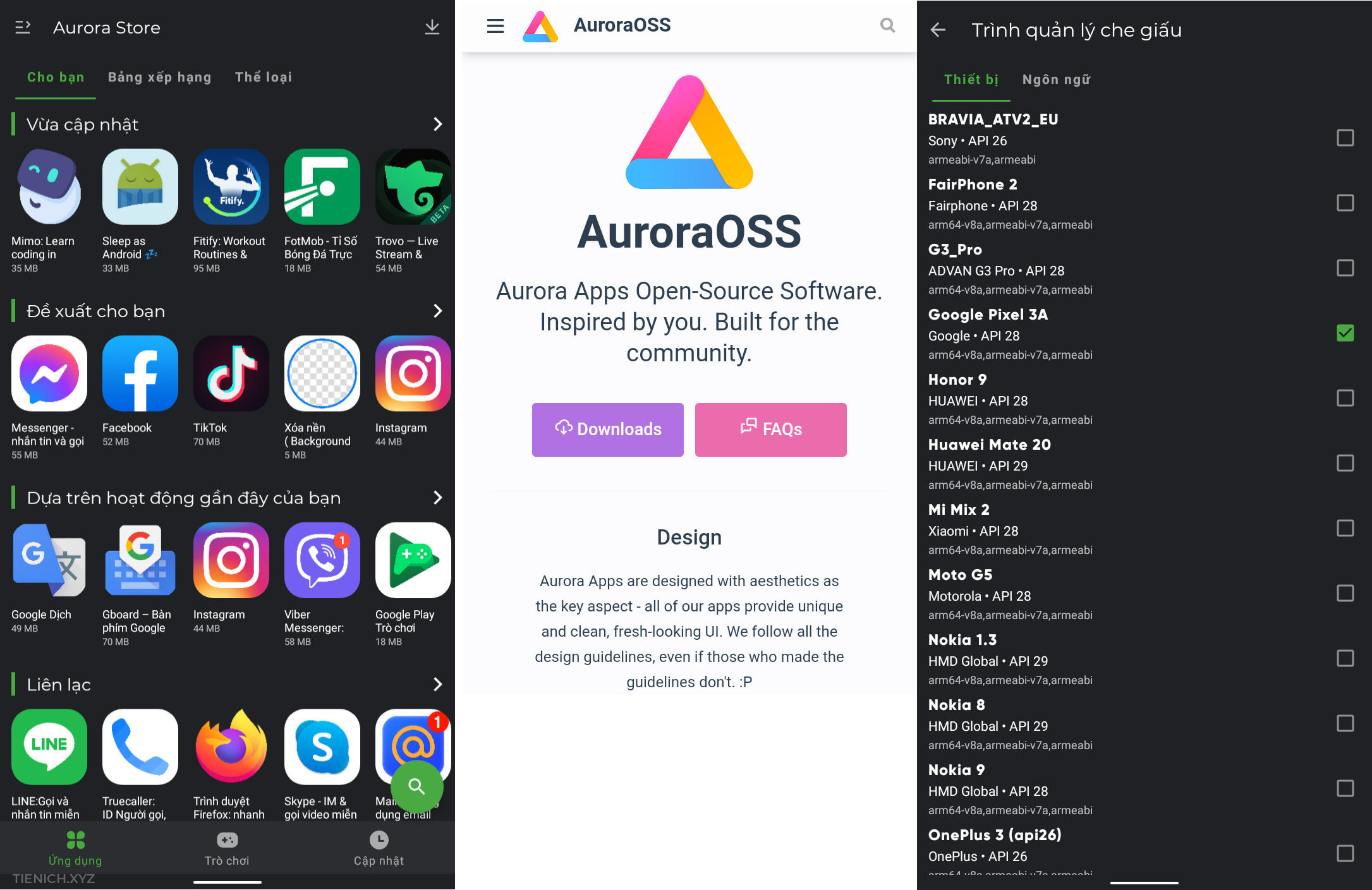 Giao diện chính và tính năng Aurora Store